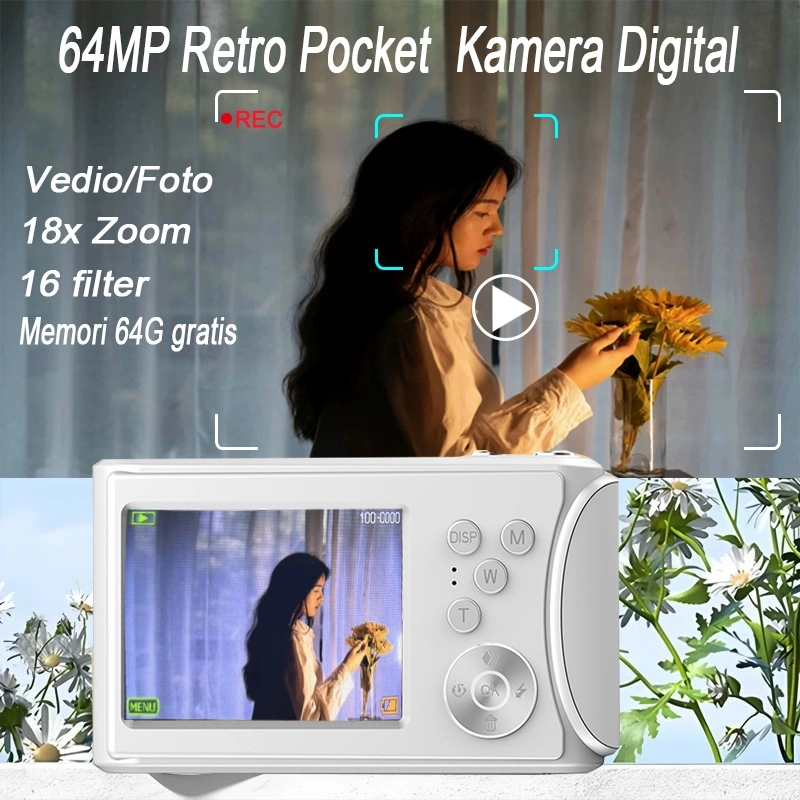Yicsee Kamera Digital 64MP Anti Goyang 18X Zoom WiFi - Kamera Vlog HD Ringan Gratis Ongkir & Memory Card! Cam Vlogging Travel