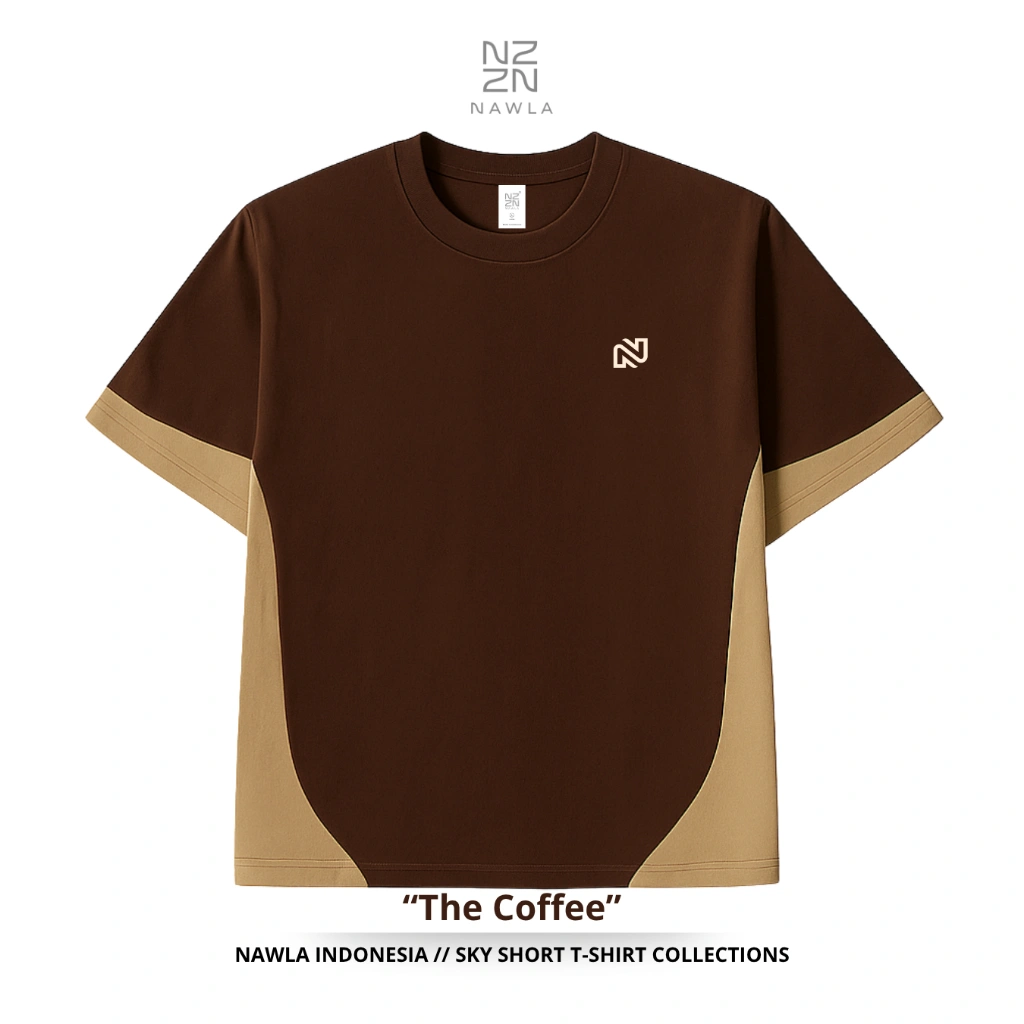 NAWLA - Baju Atasan Pria Kaos Lengan Pendek T-shirt Two Tone Tee Bahan Katun Warna Coffee