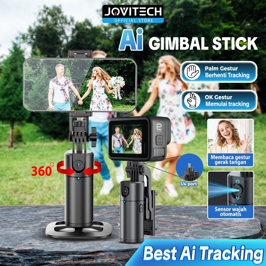 (Face Ai)Jovitech GS11 Gimbal Stabilizer Auto Face AI Tracking Tripod Handphone HP 360° Rotating Folding Stand