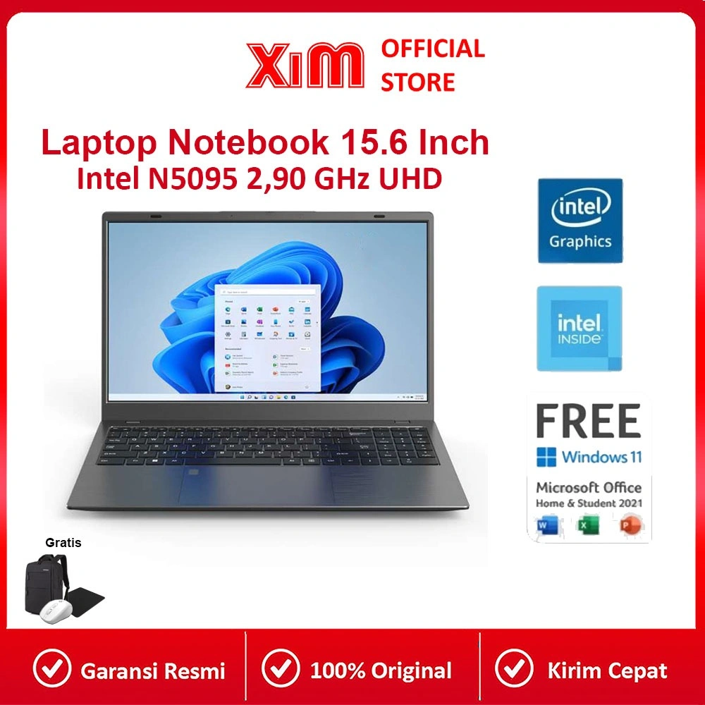 Xim PC AOC XIM Laptop Intel Core N5095 DDR4 Layer IPS 15.6 INCHITerbaru untuk Kantor, Game, dan Penggunaan Rumah - Desain Ringan, Portabel, Super Tipis. Memori 8GB, Pilihan Penyimpanan 256GB/512GB/1TB.Full D