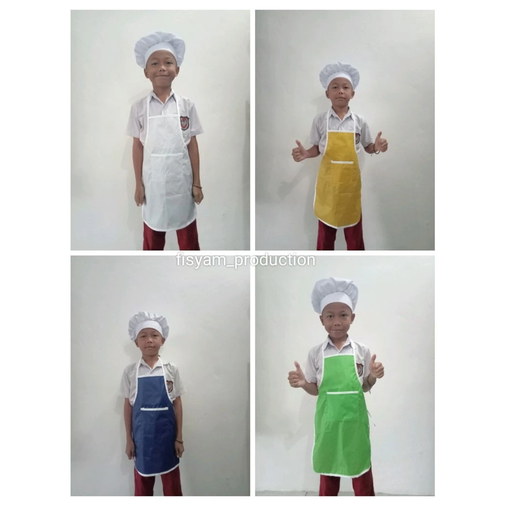 SET CELEMEK+TOPI PUTIH ANAK SD
