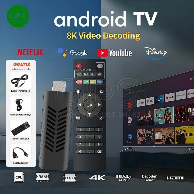 100% Asli Mini Smart TV Stick 5G WiFi Ram 6GB Rom 64GB Android 13.0 Dolby Surround Sound Kotak TV Digital Lokal 8K Full HD Quad Core Mendukung Netflix / Youtube / Google / Disney