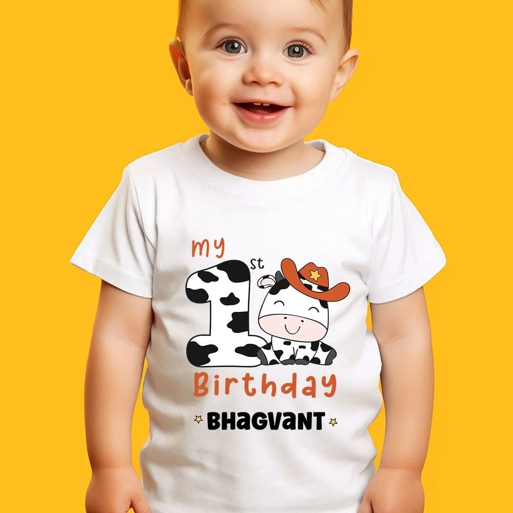 Herlin Collection_Kaos Couple Keluarga Birthday Boy Girl MOO SAPI COW MY 1st BIRTHDAY Ultah First Custom Nama Angka Number Name