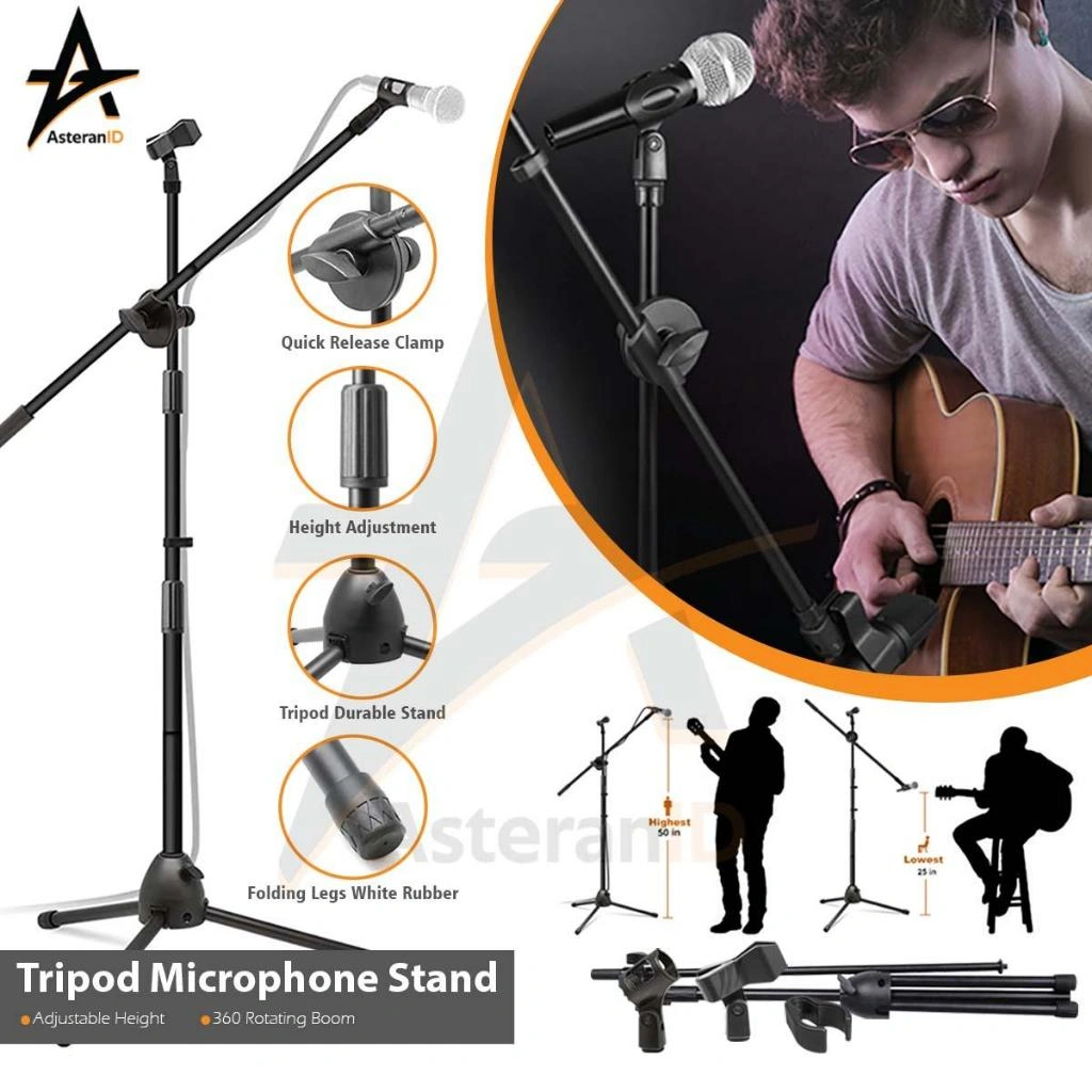 Tripod Microphone Stand + 360 rotating boom arm Plus Mic holder
