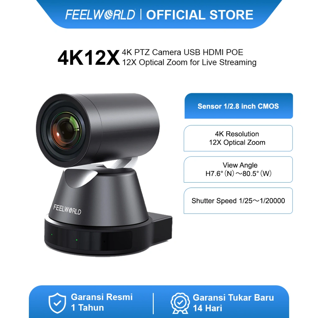 FEELWORLD 4K12X 4K PTZ Camera USB HDMI POE AI 12X Optical Zoom for Live Streaming