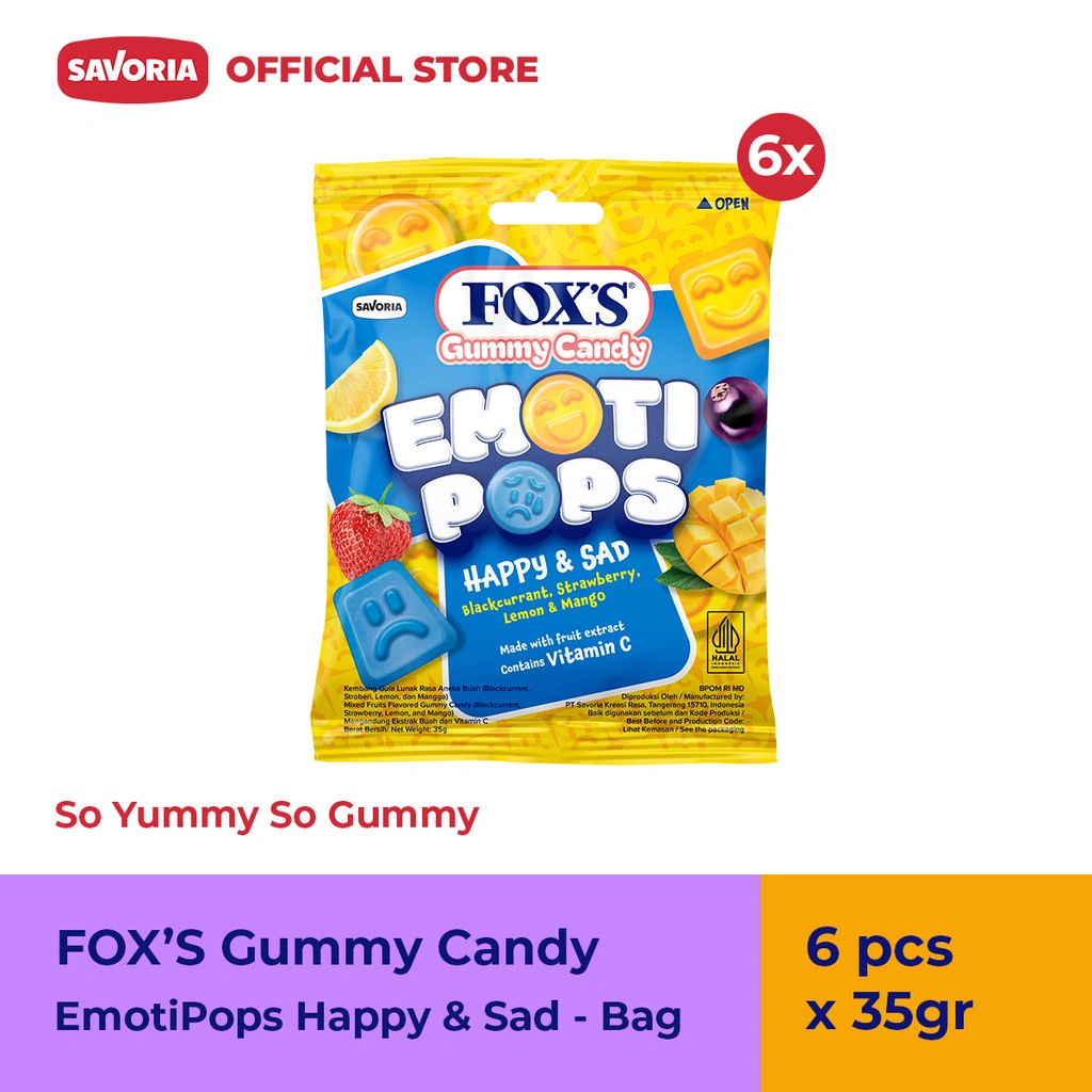 FOX'S Gummy Candy EmotiPops Happy Sad - Permen dengan Vitamin C 6 Pcs x 35g