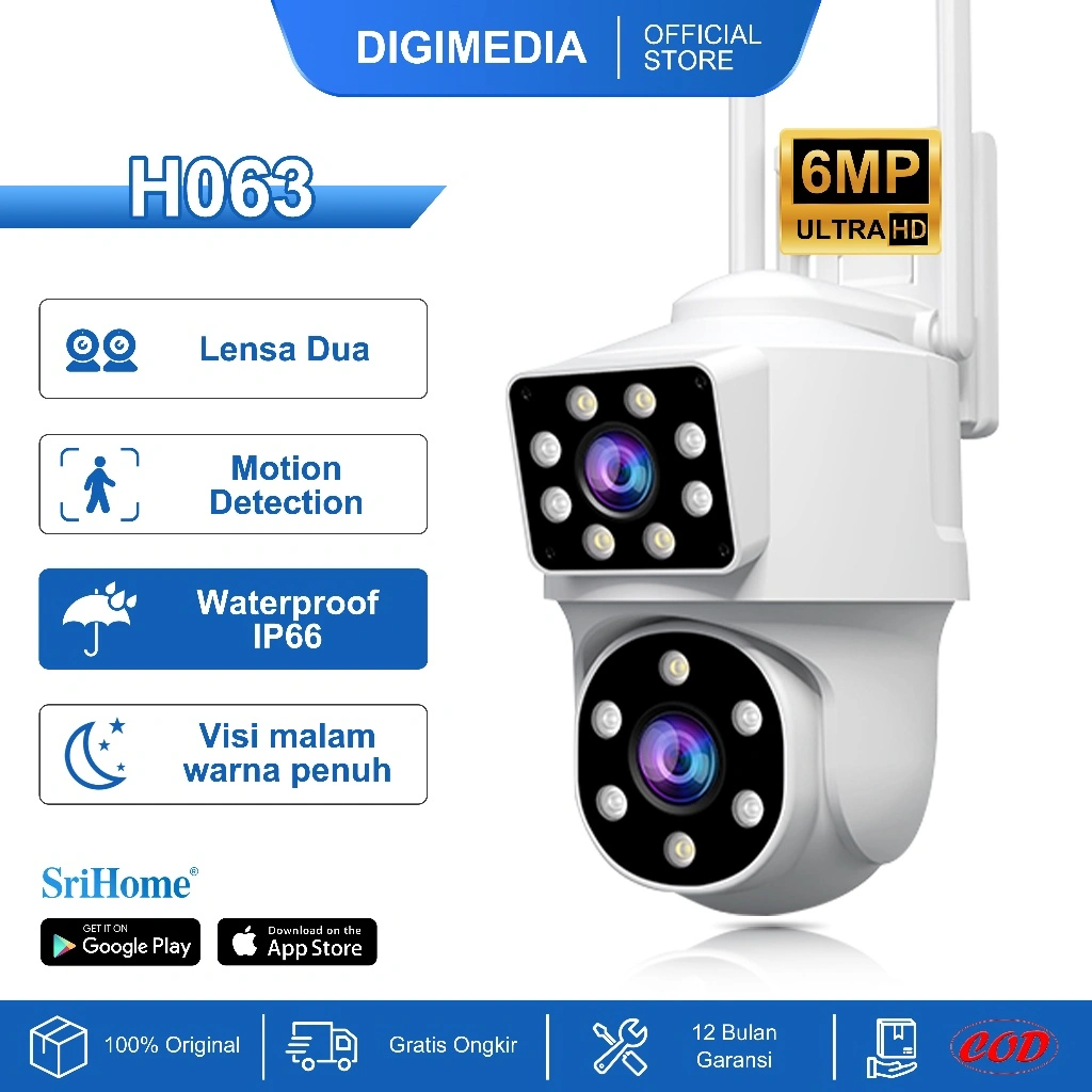 COD✅Digimedia H063 CCTV WIFI Outdoor kamera 6MP HD Dual Lens Waterproof Smart IP camera 360° CCTV Night Vision + Micro SD + Garansi 2 tahun