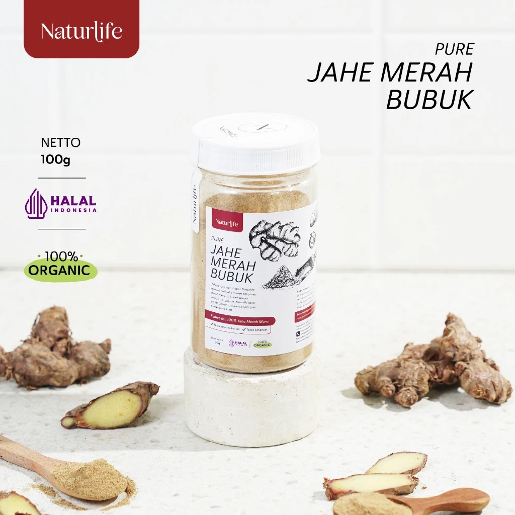 JAHE MERAH BUBUK 100G ASLI 100% TANPA CAMPURAN ORIGINAL NATURLIFE SERBUK JAHE / BUBUK MINUMAN JAHE MERAH / JAHE MERAH INSTAN PURE RED GINGER POWDER / IMUN BOOSTER ORGANIC NUTRIFARM / BEORGANIK / DARI BUMI / SAFIYA / GALLEO