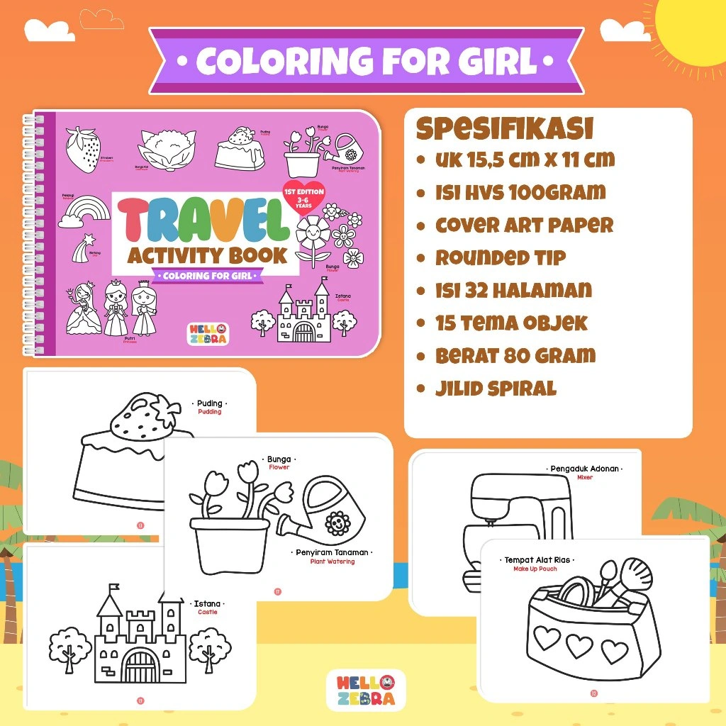 Travel Coloring Girl / Buku Mewarnai (Tanpa Crayon)