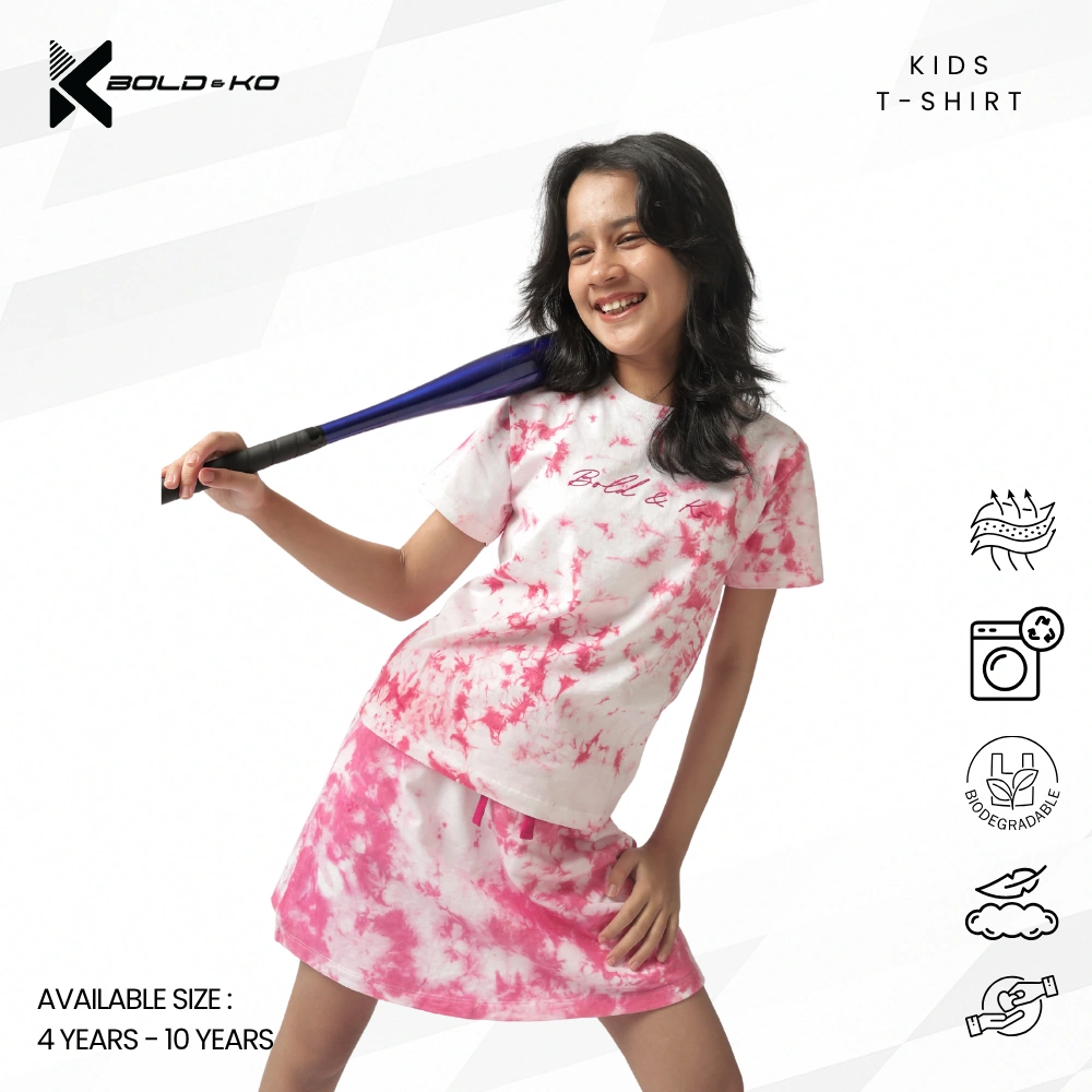 BOLD&KO Tie Dye Skort Premium Pink / Rok Anak Perempuan / Bawahan Anak / Rok anak