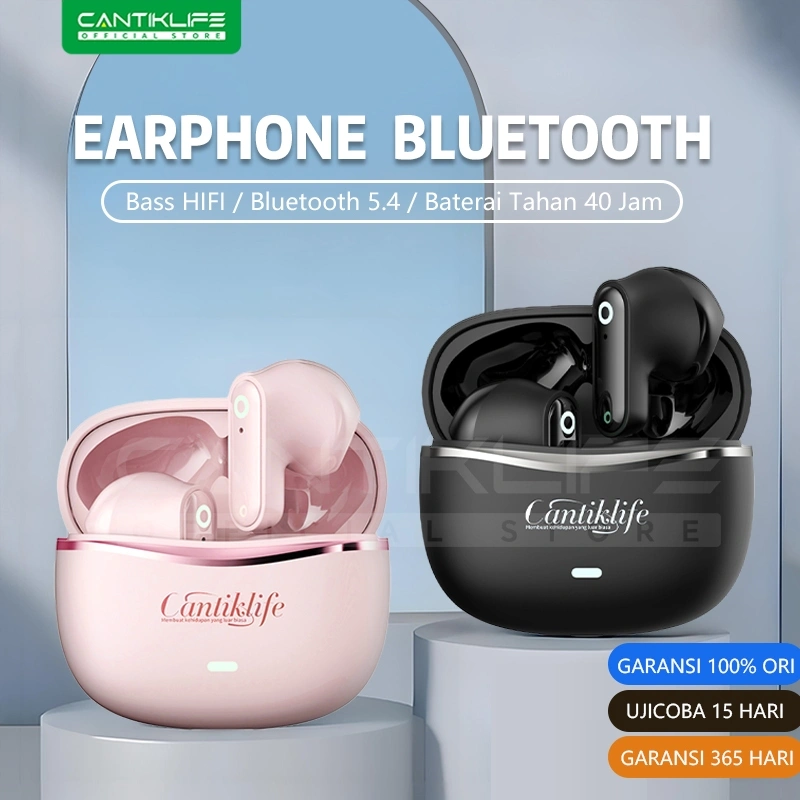 Cantiklife 100% 0ri Bluetooth Headset HIFI Sound Bluetooth 5.4 In-Ear Wireless Headphones Gaming & Music Dual Mode Noise cancelling calls --12 BULAN GARANSI