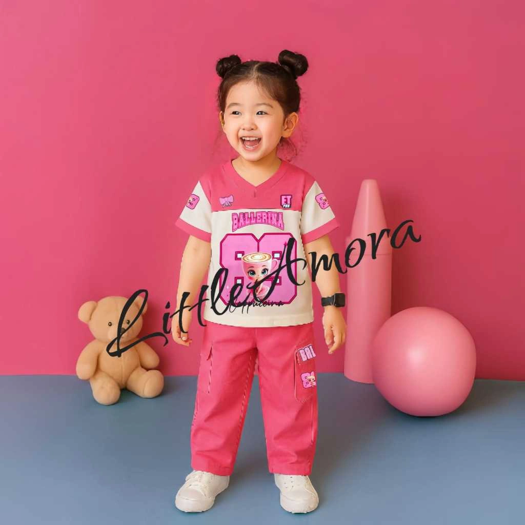 Setelan Baju Anak Perempuan Ballerina Bahan Baby Terry Celana Cargo