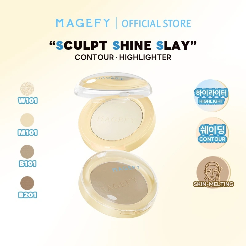 MAGEFY Bedak Kontur + Highlighter Pressed Powder Matte Bedak Padat Perfect Cover Two Way Cake - Bedak Padat High Coverage Flawless Ringan Make Up Tahan Lama Non-comedogenic F06 F07