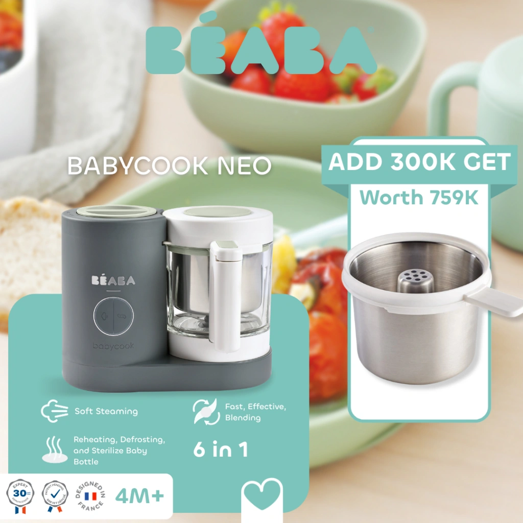 [Tebus Murah 100 Ribu] Beaba Baby Babycook Neo - Blender Makanan Bayi/Mesin Pembuat MPASI 6 in 1 Food Processor Ergonomis Multifungsi Instant BPA Free Stainless Steel Glass Pengukus Steamer Kapasitas Besar 1 Liter