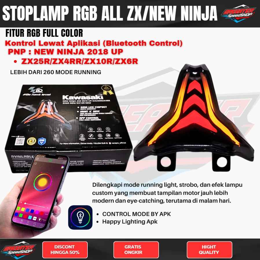 Stoplamp ZX RGB App Control new ninja 250 Stoplamp running RACEPRO Kawasaki zx25r New Ninja 250 2018 3 in1 up ZX4RR ZX6R ZX10 R NEW  LED Ship App Control free mode swiching