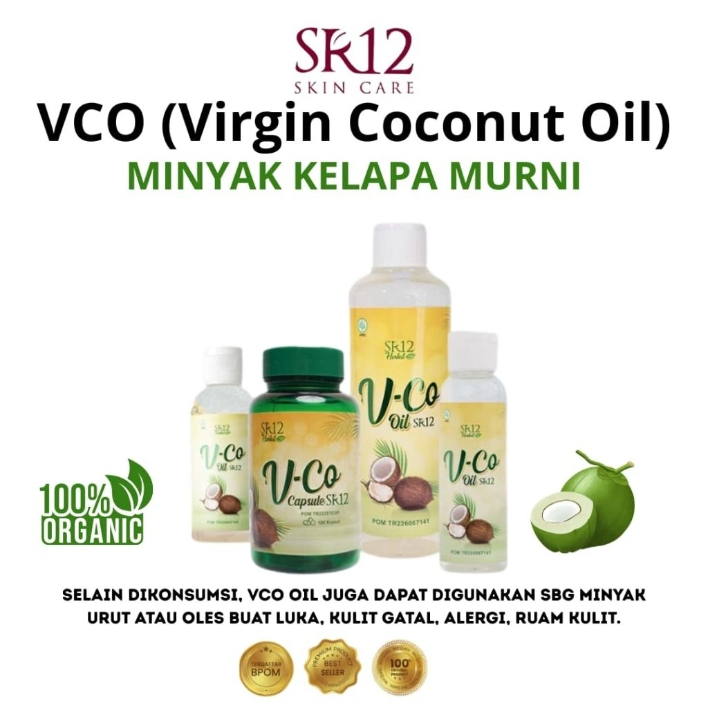 SR12 VCO VIRGIN COCONUT OIL DAN KAPSUL MINYAK KELAPA MURNI 100% IMUN BOOSTER SUPLEMEN KESEHATAN ALERGI KULIT DAN KECANTIKKAN BPOM