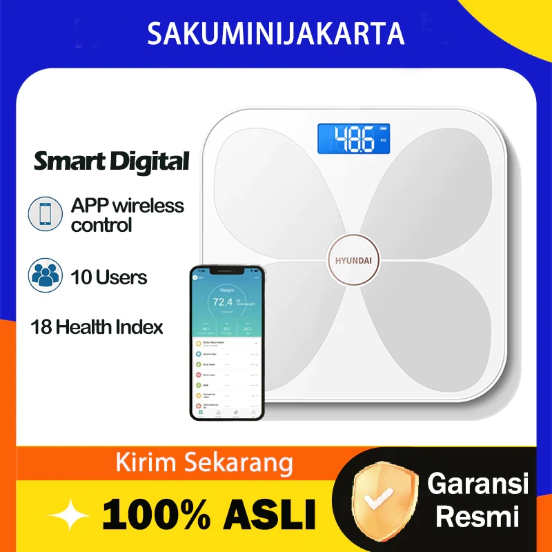 Hyundai Smart Digital Body Scale Timbangan Badan Digital Pengukur Kadar Lemak BMI Otot Smart Body Fat Scale USB Charging