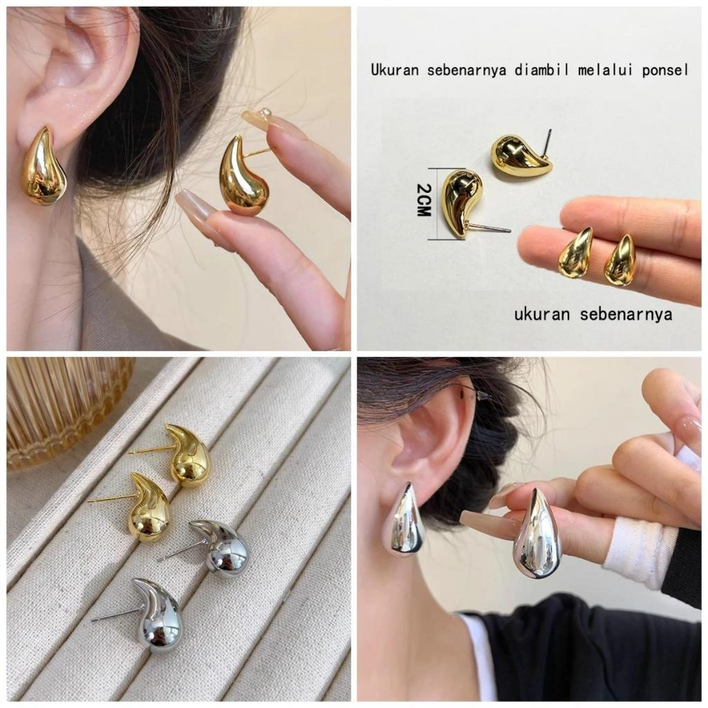 Anting tetesan air gaya retro Korea untuk wanita, anting perhiasan titanium, anting jilbab mode wanita