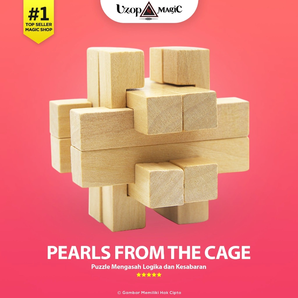 Puzzle Kayu 3D Kongming Lock Pearls From The Cage - Puzzle Edukatif Anak & Dewasa - Uzop Magic Shop
