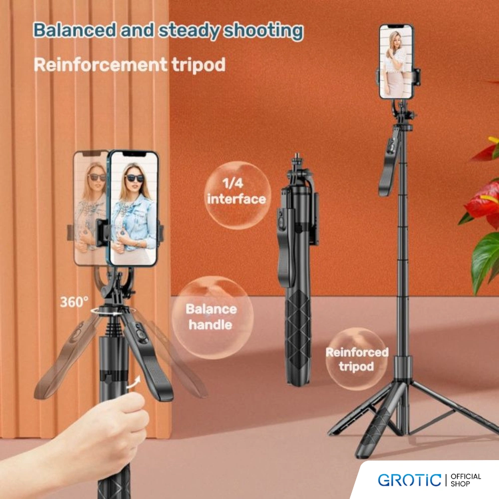 GROTIC L16 Tongsis Tripod Bluetooth Selfie Stick Remote Tripod HP Kamera DSLR Tongsis 1800MM dengan 1/4 Screw Mount