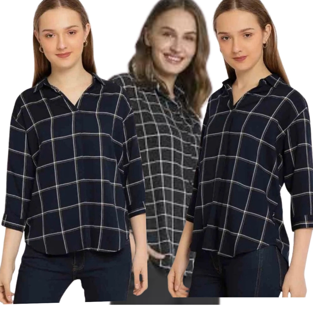 Blouse Atasan Wanita Kerah V Neck Lengan 3/4