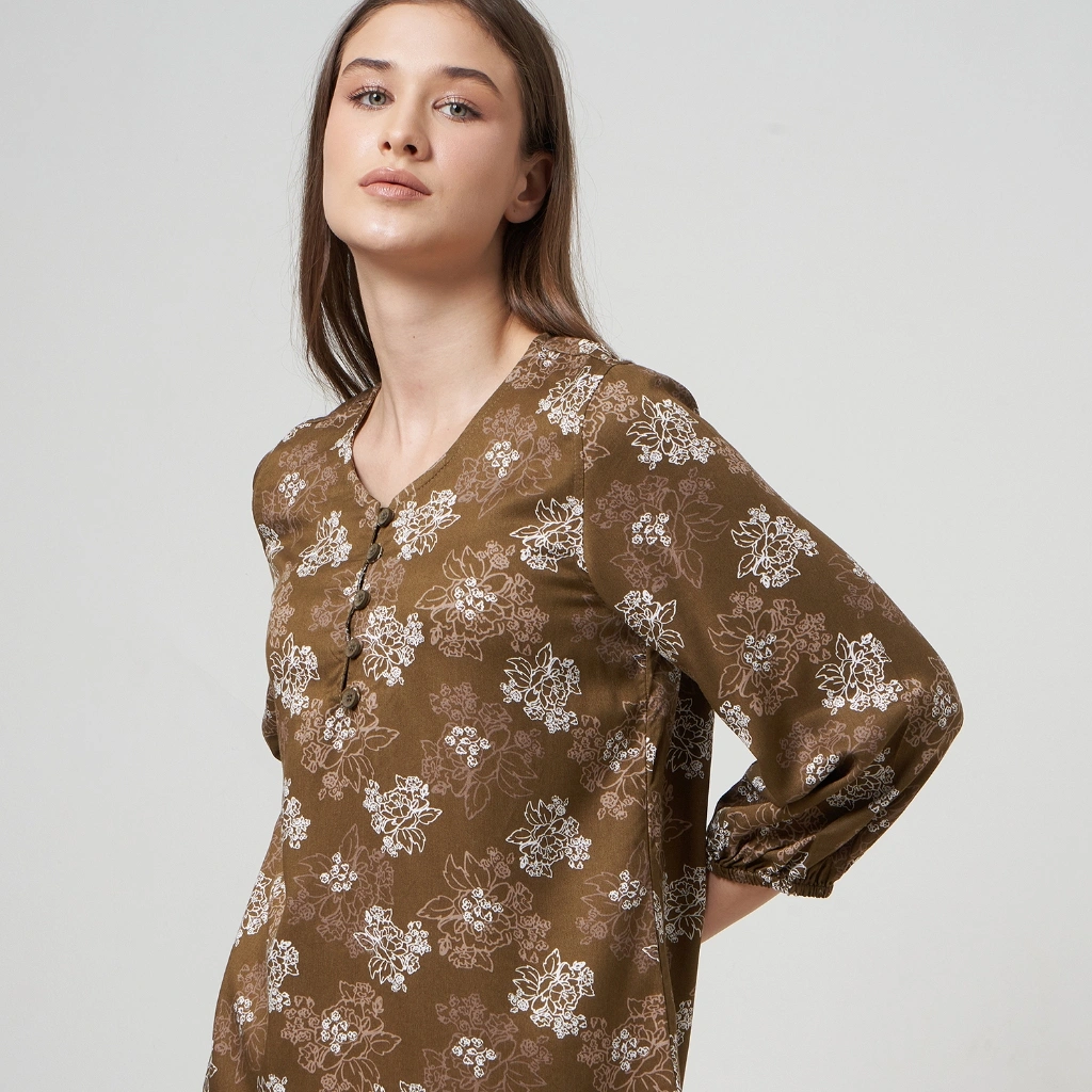 MCB - Blouse Wanita Reguler Big Size Annie Flower Print Brown | 55.5102035