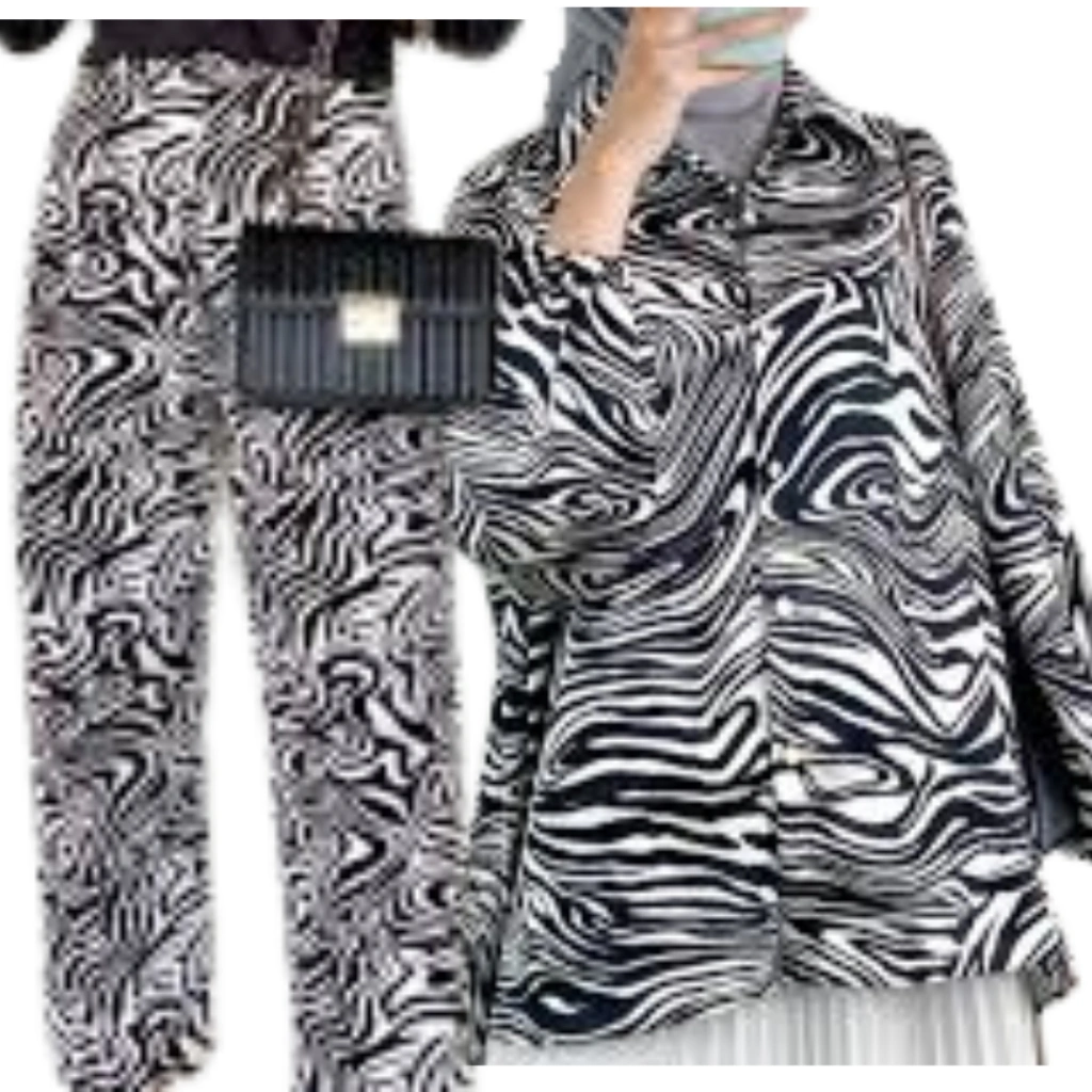 Blouse Atasan Wanita Lengan Panjang Motif Zebra Dekree Tanpa Kancing