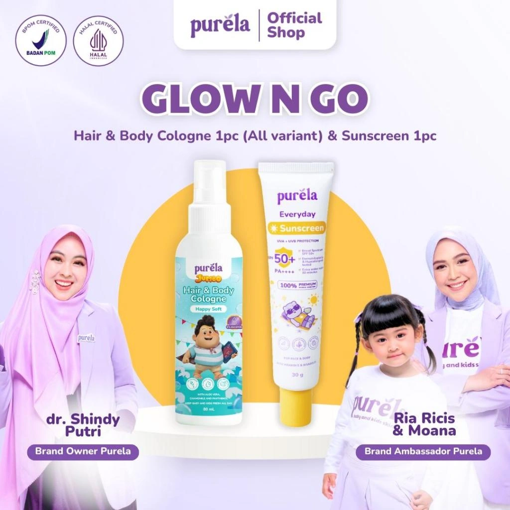 [Official] Body Cologne 80ml Glow N Go For Baby - Parfum anak Purela x Jumbo Film , Aman untuk anak 6 bulan + non alcohol dan anti iritan - wangi premium tahan hingga 5 jam +