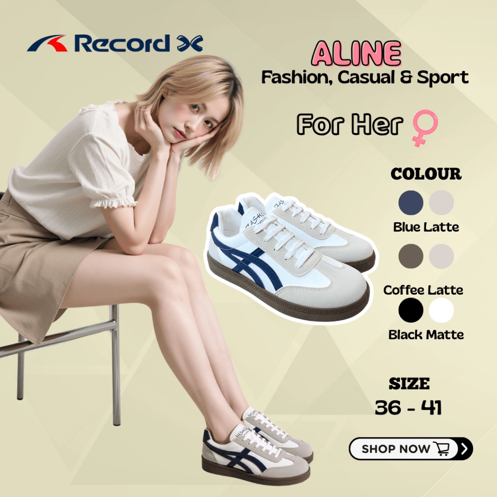 RECORD X FASHION ALINE SEPATU FLAT WANITA PEREMPUAN SNEAKERS KASUAL KETS PADEL OLAHRAGA SIZE 36-41