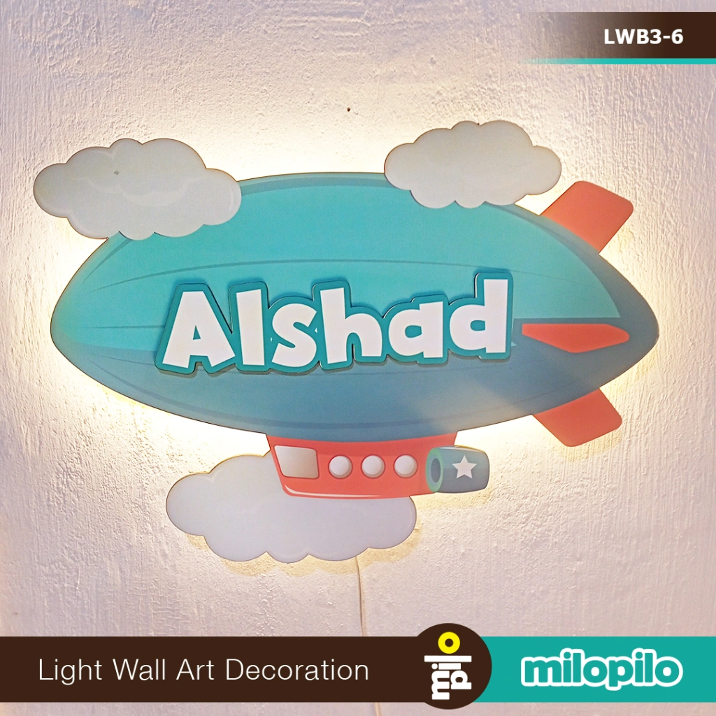 Lampu tidur tema pesawat balon udara zeppelin untuk dekorasi kamar kado anak cowok laki-laki