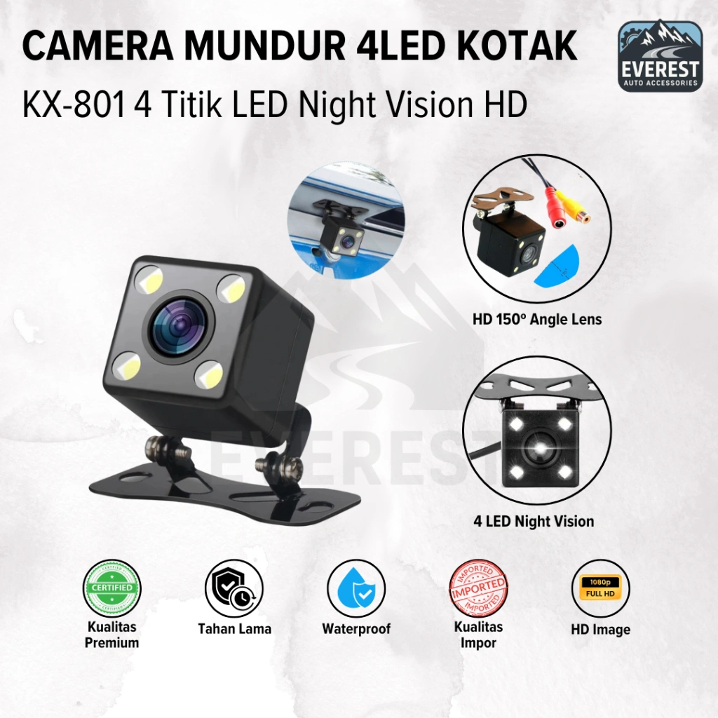 Kamera Camera Mundur Parkir Universal Mobil 4 Led Dot KX 801 Reverse Rear View Parking Camera