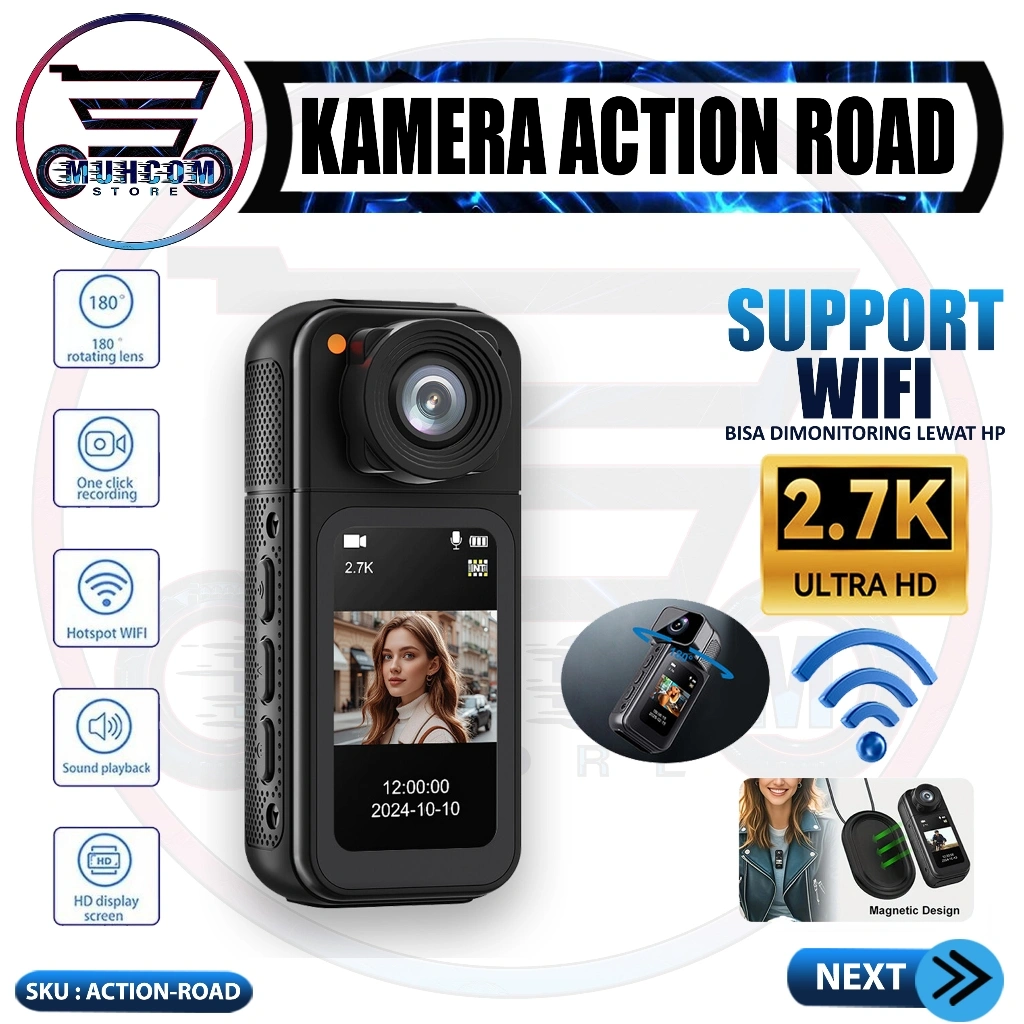 Muhcom Kamera Aksi ACTION-ROAD WiFi HD 2.7K Spy Camera Vlog Vidio Recorder Action Sports Cam Outdoor