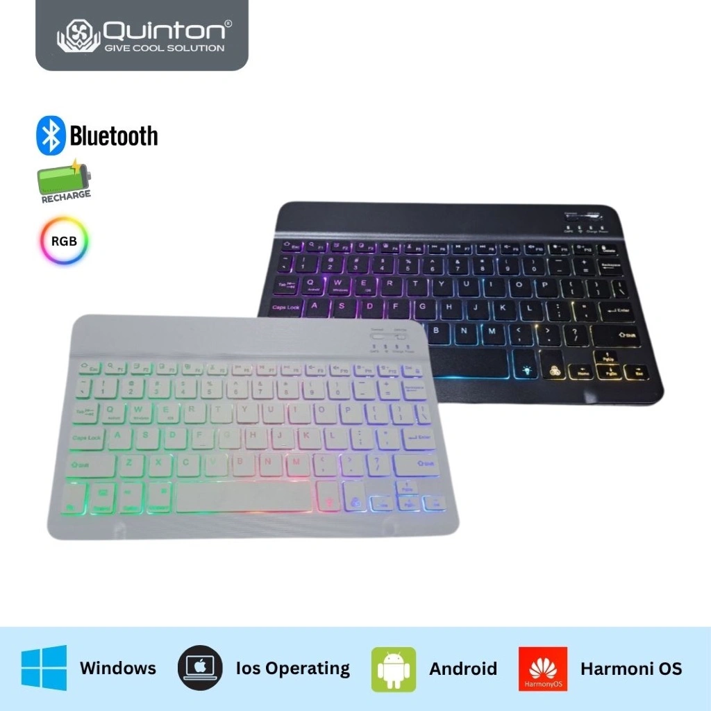 Keyboard Wireless Bluetooth 10 Inch Led RGB recharge slim - untuk Laptop, HP, Tablet & Smart TV