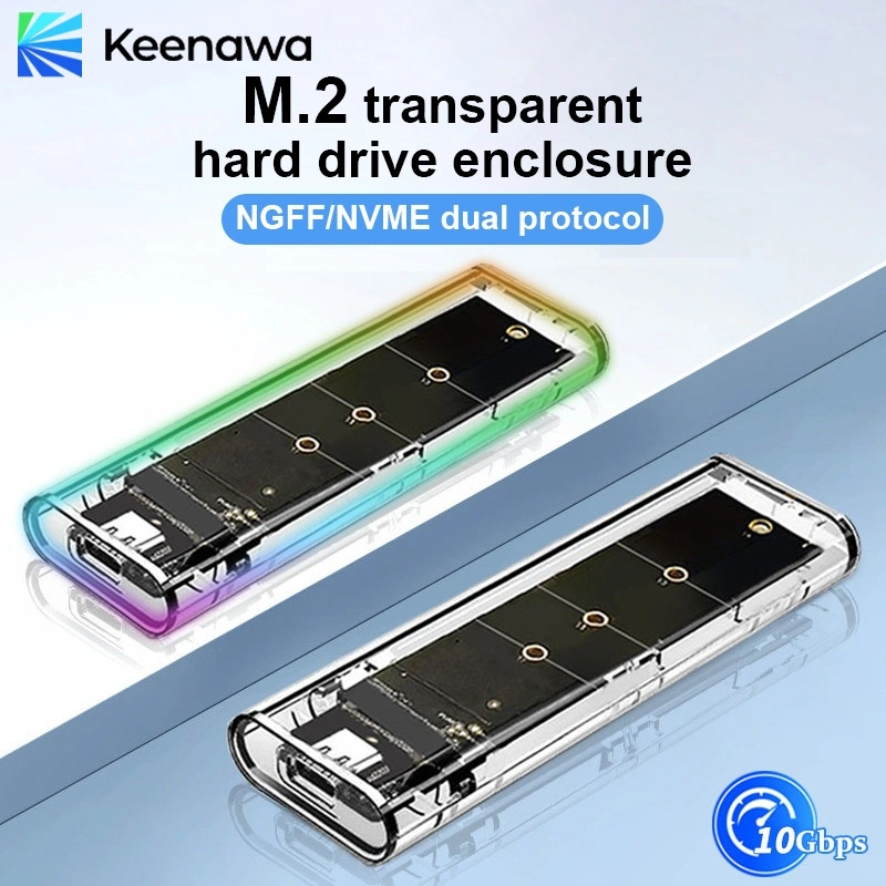 M.2 NVMe SSD Transparent Hard Drive Enclosure NGFF NVMe Dual Protocol Solid State External Enclosure
