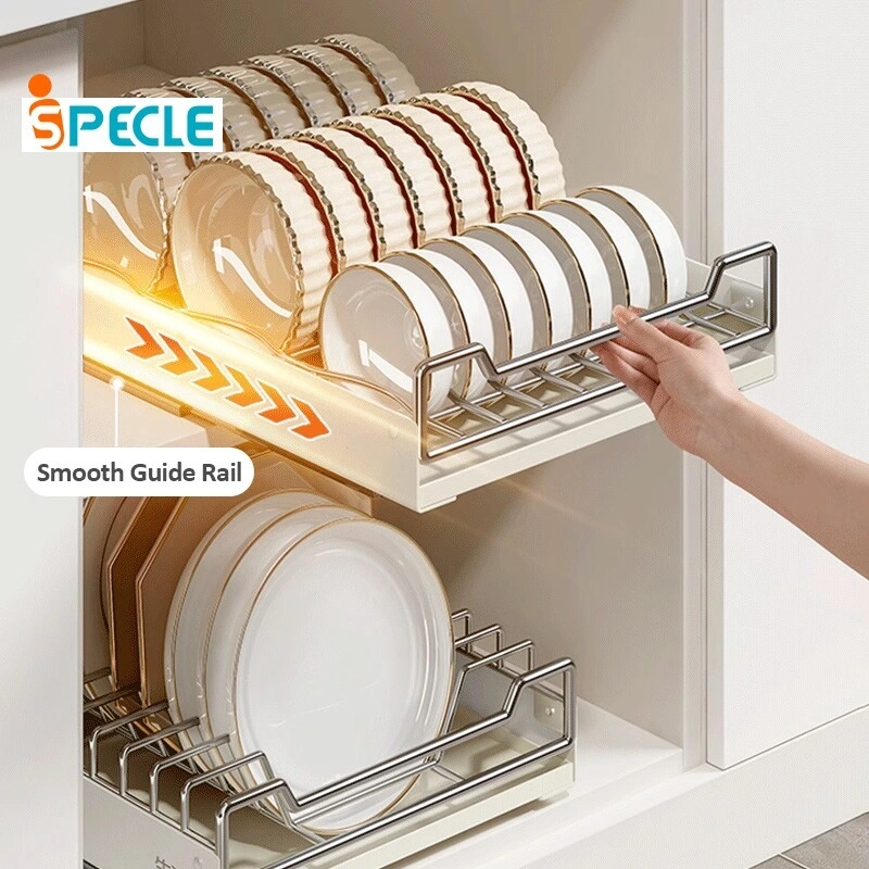 iSPECLE 304 Stainless Steel Rak Piring Tarik Keluar Rak Bumbu Penyimpanan Rak Piring Rak Dapur Serbaguna Rak