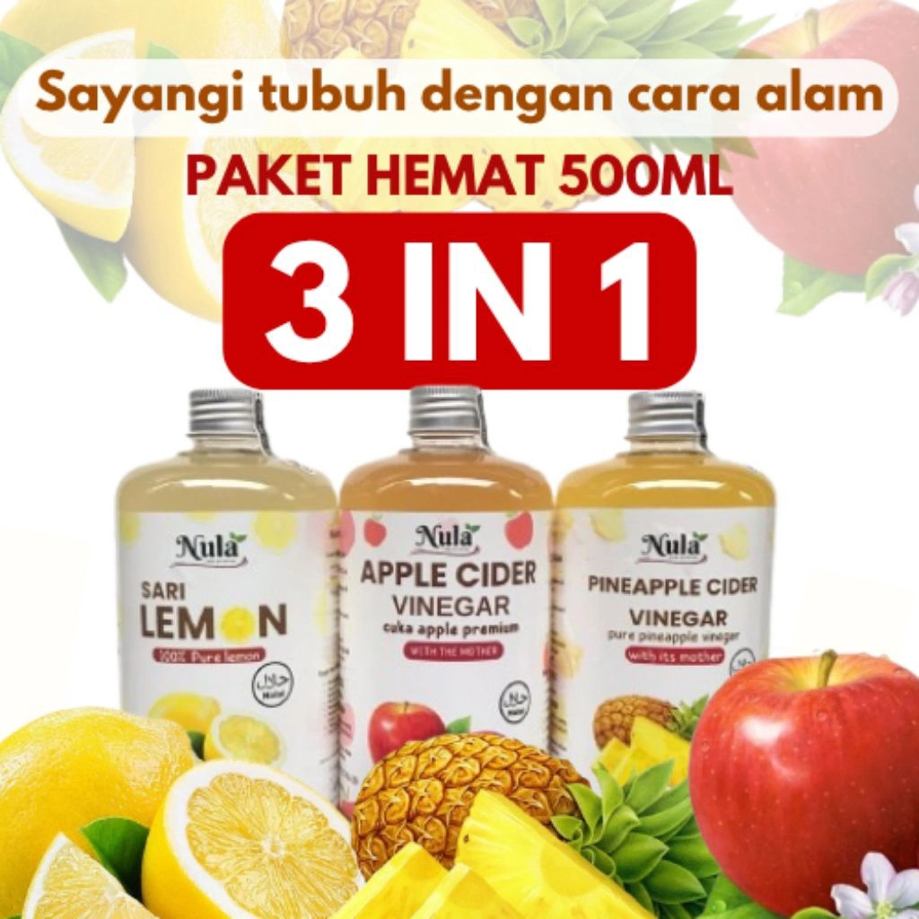 PAKET HEMAT 3 IN 1| ukuran 500ml  | CUKA NANAS + APEL + SARI LEMON | sehat dengan alami ~ progam diet alami