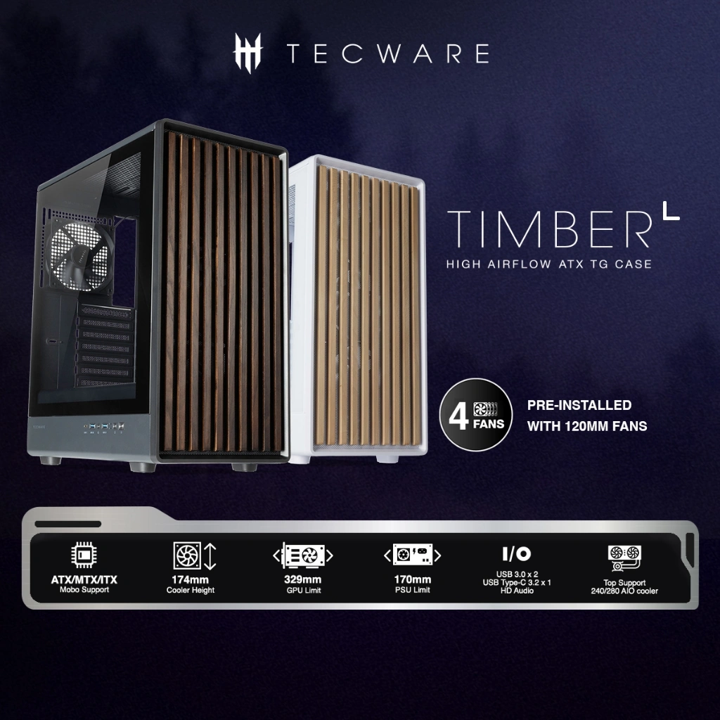 Timber L TG ATX Case w/ 4 x 120mm Fans