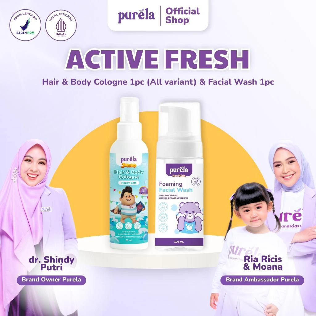 [Official] Purela Active Fresh - Hair & Body Cologne Purela x Jumbo Film & Facial Wash - Parfum anak & parfum bayi 2in 1 non iritan dan 0% alcohol - bisa untuk badan & rambut, wangi premium tahan hingga 5 jam+