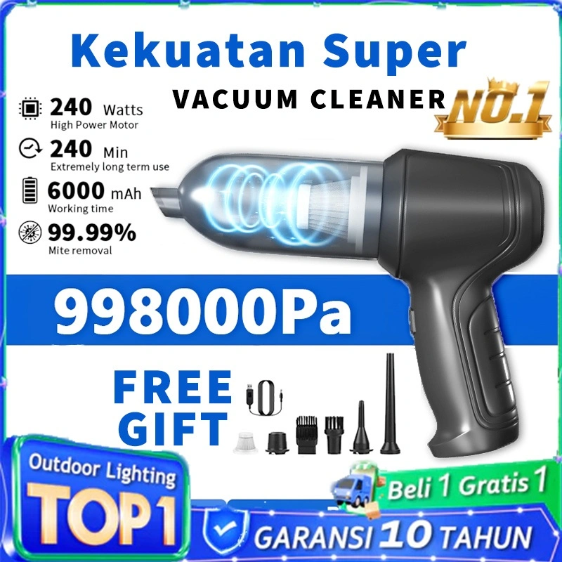 Vacuum Cleaner 998000Pa Penghisap Debu & Tungau - Mini Portable, Wireless/Handheld, Untuk Rumah & Mobil