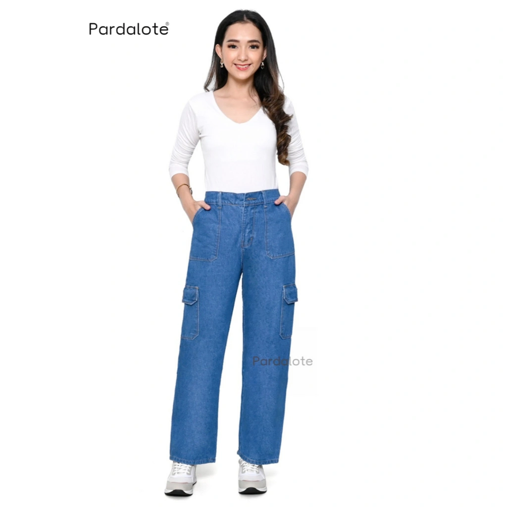 PARDALOTE - Celana Panjang Jeans Cargo Wanita Mila Dark Blue