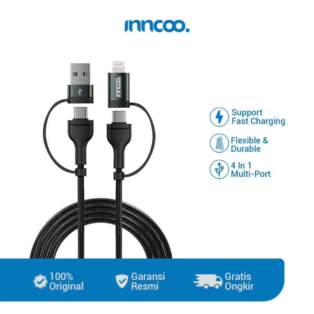 INNCOO Kabel Charger HP 4in1 USB A Type C Lightning Fast Charging Kabel Data OTG Iphone Android