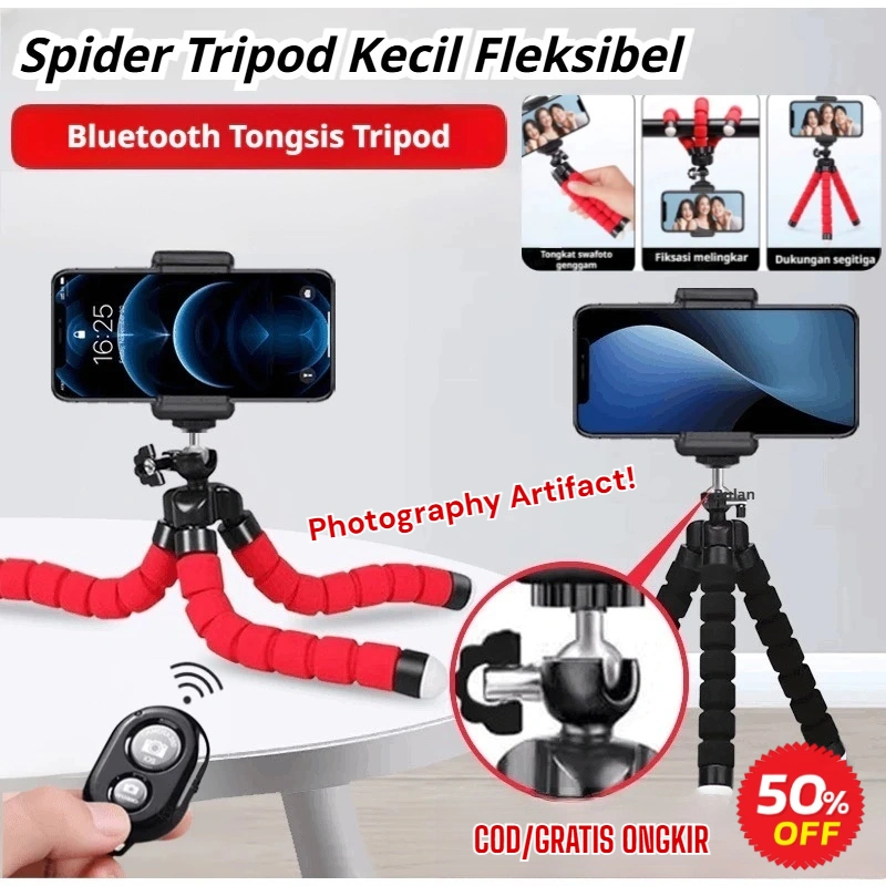 ⚡️(COD+Pengiriman Cepat 24 Jam)⚡️【Photography Artifact】 Octopus Portable Desktop Cell Phone Holder/Spider Tripod/Dudukan Tripod U Mini Multifungsi 3in1/Tripod Mini Fleksibel/Portabel Holder U Handphone Support Stand Braket Kamera Selfie Bluetooth Ponsel