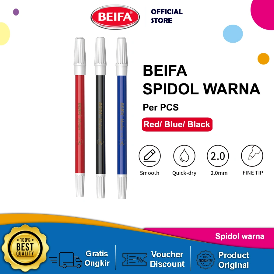 Beifa Spidol Safari Permanen Kecil Hitam Merah Biru SY9 Original Tahan Lama