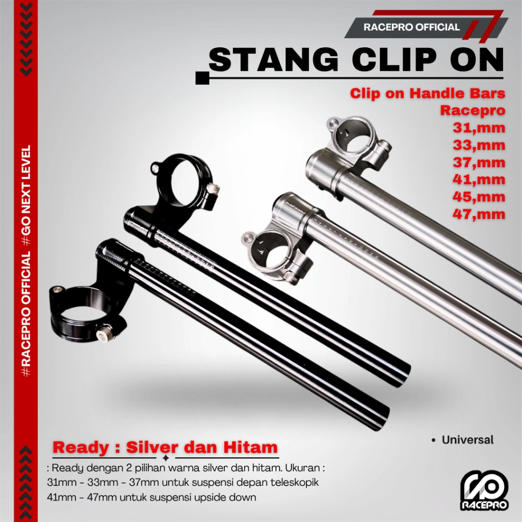 CLIP ON HANLDE BARS RACEPRO STANG CLIP ON RACEPRO 31-37-41-47 STANG MOTOR CBR R15 R25 NINJA