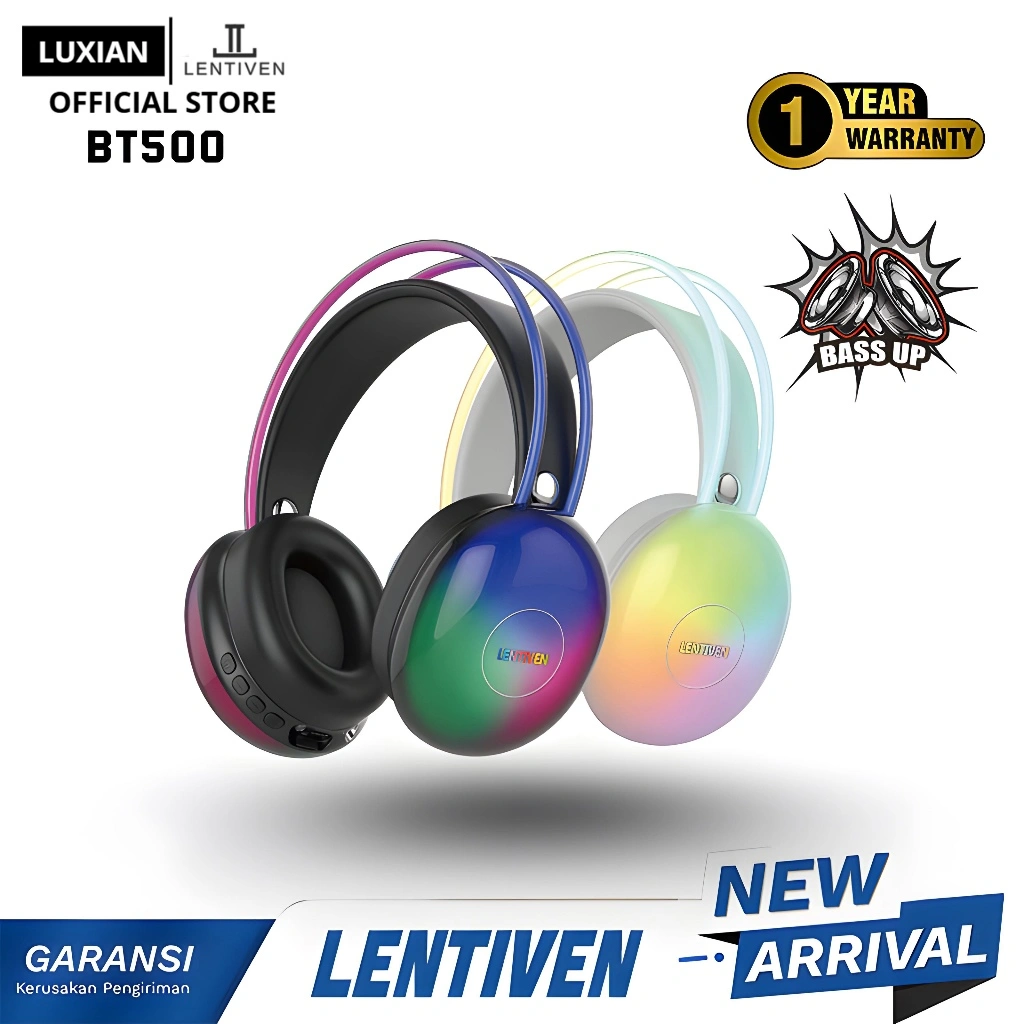 LUXIAN LENTIVEN Headset Headphone Bluetooth Wireless Noise Cancelling With Microphone Earphone BT500 Garansi 1 Tahun