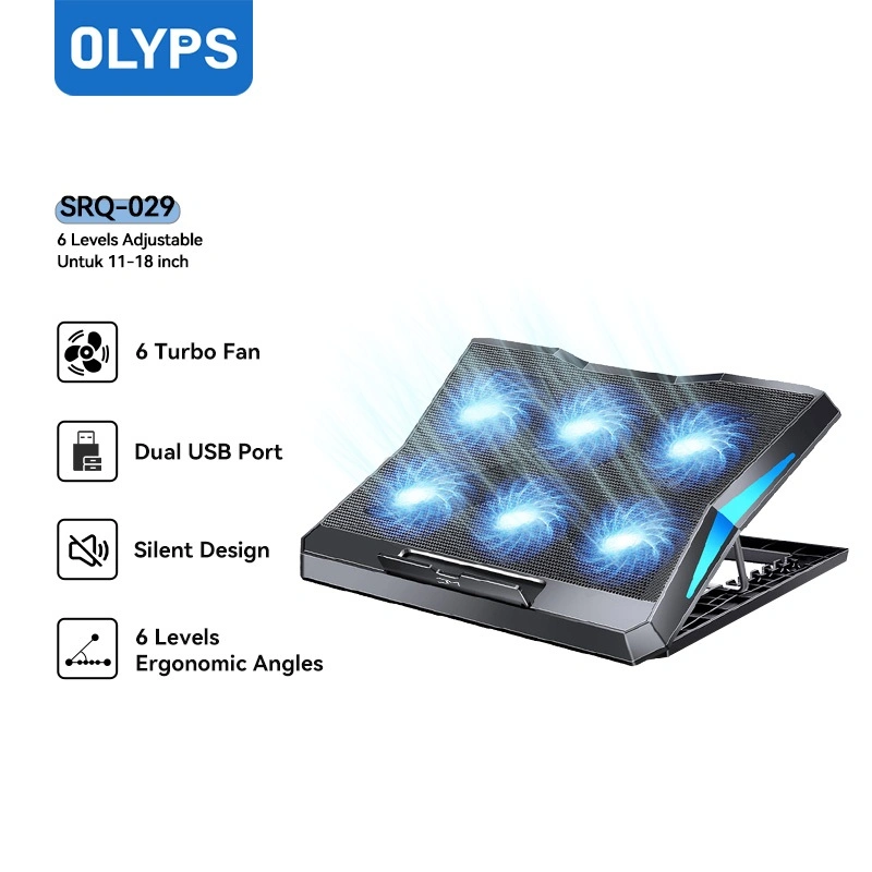 OLYPS Cooling Pad Laptop Gaming 6 Core Fan Kipas Laptop Cooling Pad Pendingin Laptop 2400±15%RPM