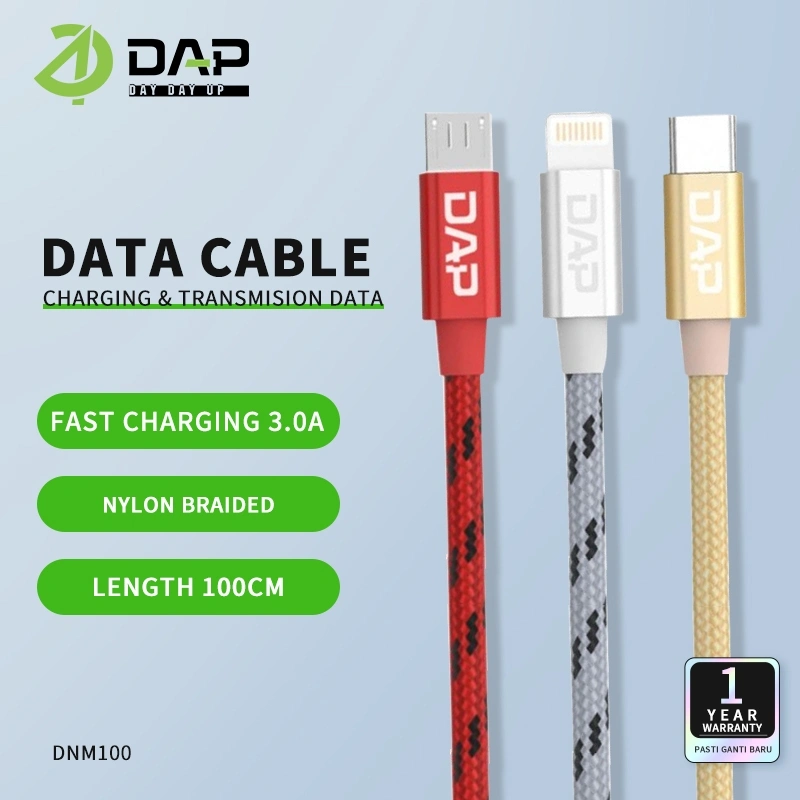 DAP DN Series Kabel Data Type-C Micro USB Lightning 100cm /200cm Fast Charging high power 3A - Garansi Resmi 1 Tahun
