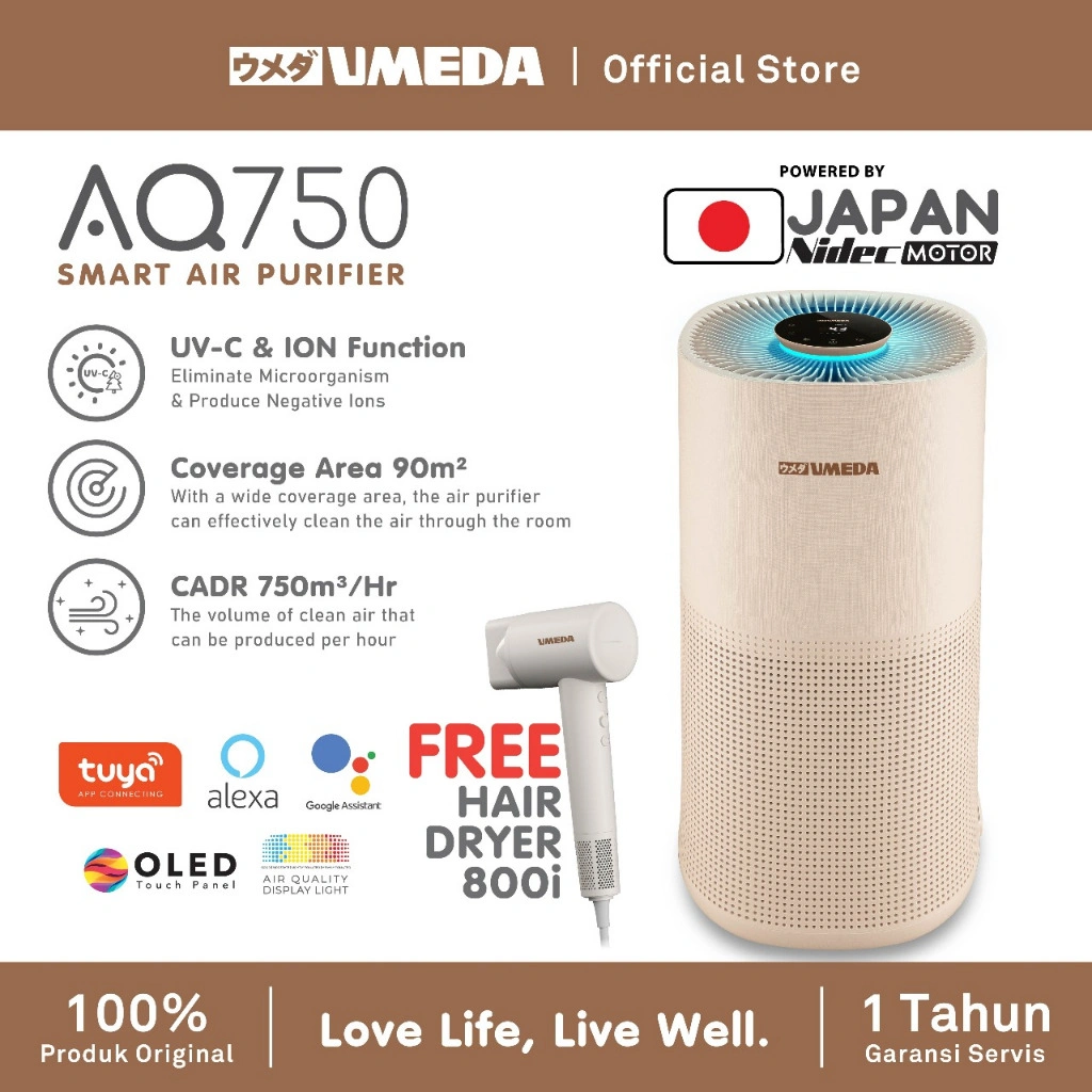 Umeda AQ750 Smart Air Purifier H13 HEPA Filter UV-C & ION FUNCTION