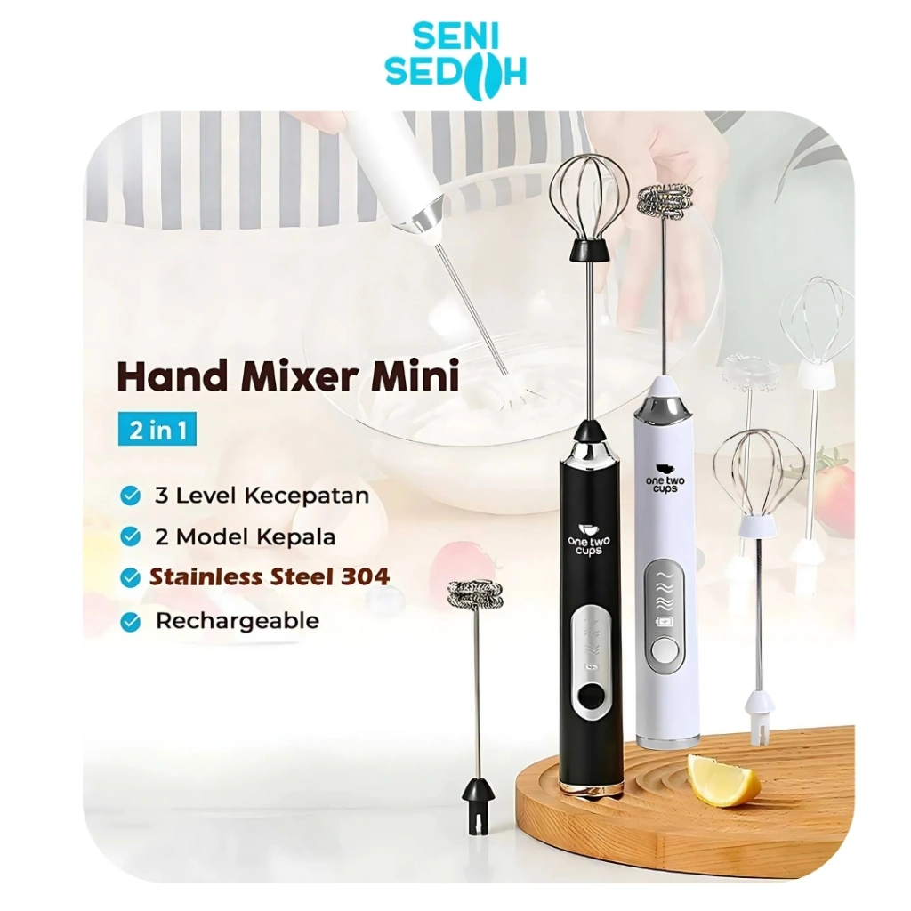 One Two Cups Hand Mixer Mini 2in1 Pengocok Telur Whisk Milk Frother