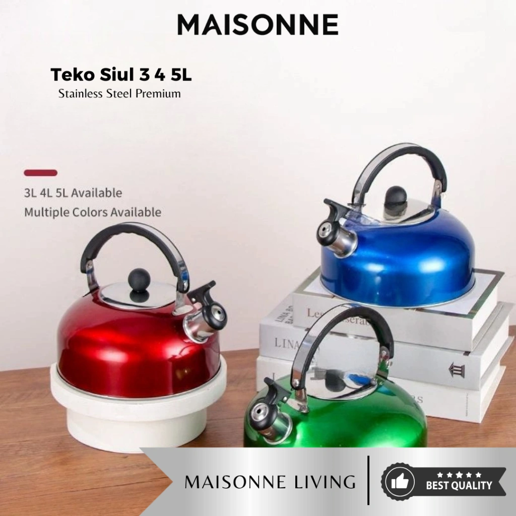 MAISONNE Teko Siul 3L 4L 5L Stainless Steel Warna – Kettle Peluit Bunyi Nyaring untuk Dapur & Kompor